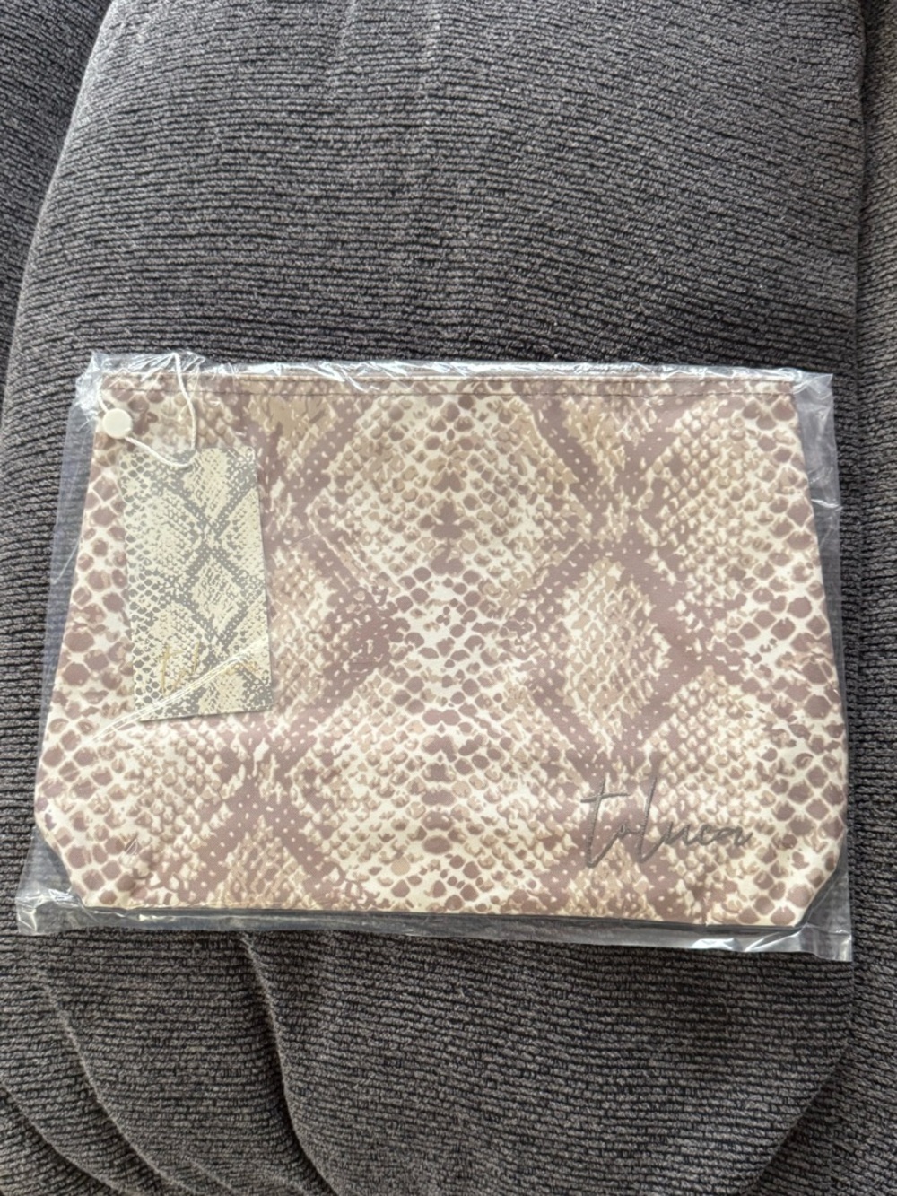Toluca Snake-Print Accessory Pouch in Beige and Light Brown